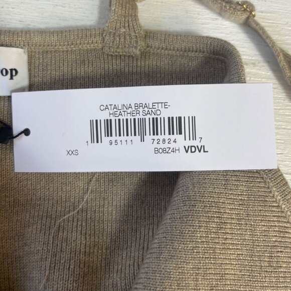 The Drop Catalina Bralette Knit Crop Top Womens XXS Heather Sand New - Picture 8 of 9